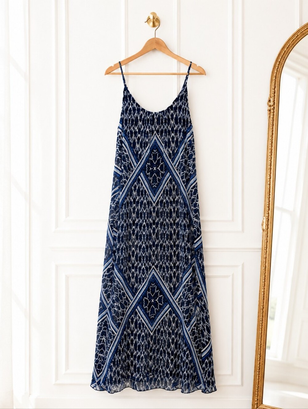 Express Blue Printed Maxi Dress Large Sleeveless Flowy Boho Resort Vacation - Picture 5 of 8